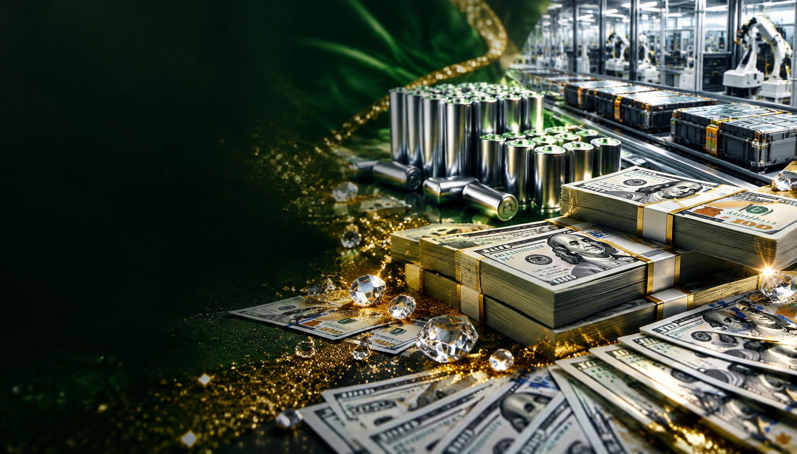 Stacks of one hundred dollar bills with gold sparkles